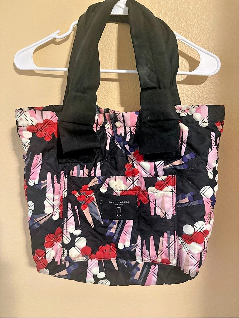 Marc Jacobs Quilted Geo Spot Floral Knot Large Tote Black & Pink